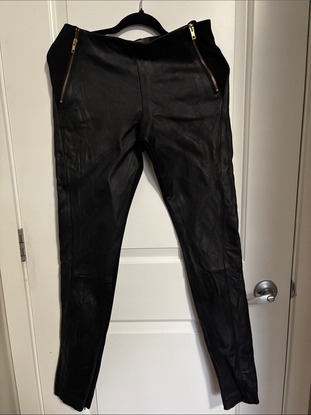 Vintage Women’s Danier Black Italian Leather Skinny Jeans with Gold Zippers